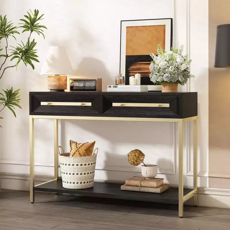 Okak Bold Geometric Design Console Table with Storage Drawers,Retro Entryway Table for Living Room,Hallway,Entryway