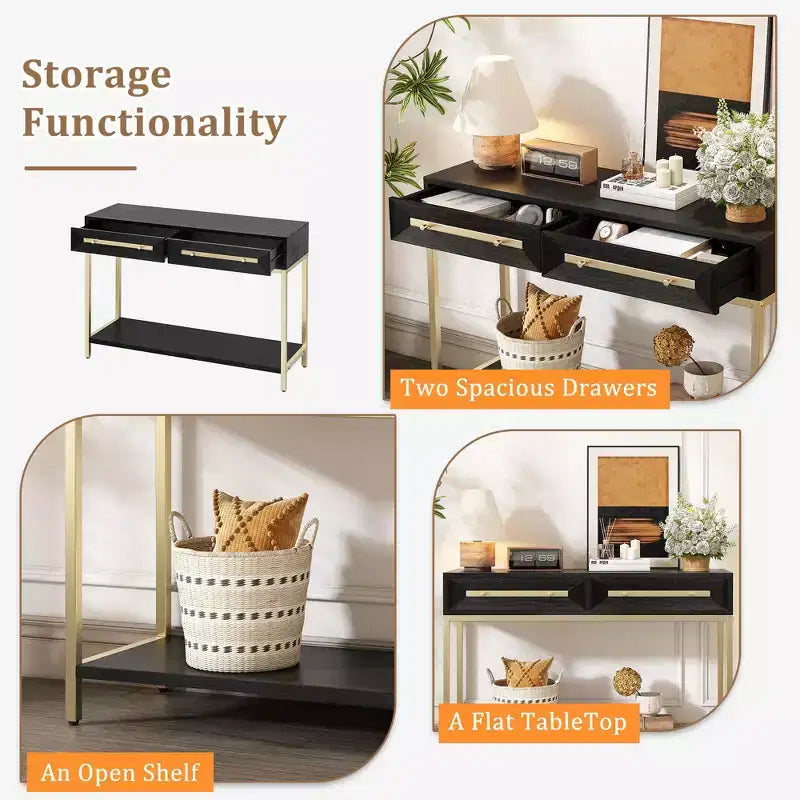 Okak Bold Geometric Design Console Table with Storage Drawers,Retro Entryway Table for Living Room,Hallway,Entryway
