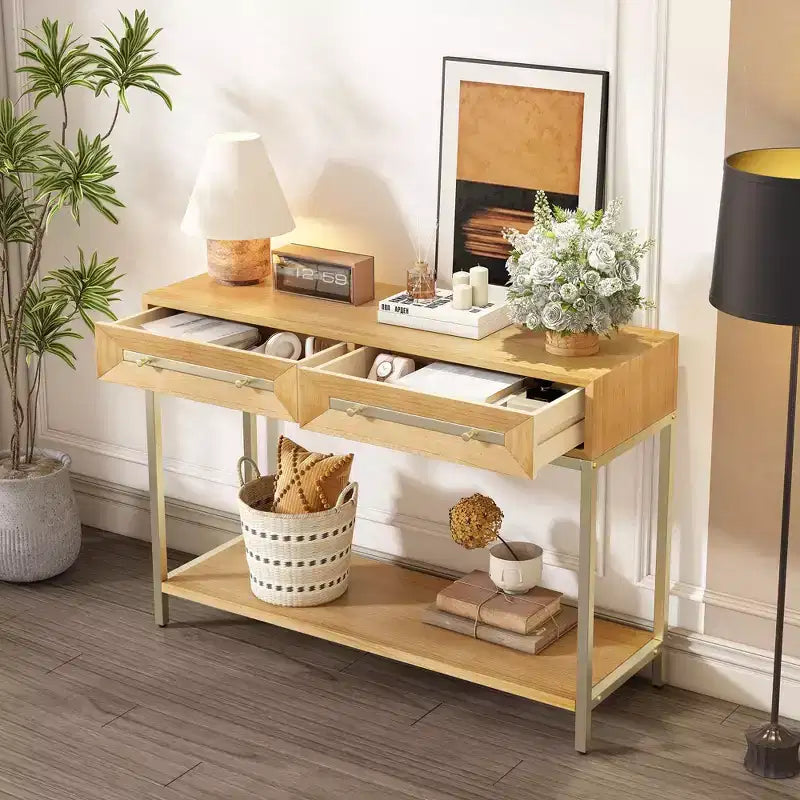 Okak Bold Geometric Design Console Table with Storage Drawers,Retro Entryway Table for Living Room,Hallway,Entryway