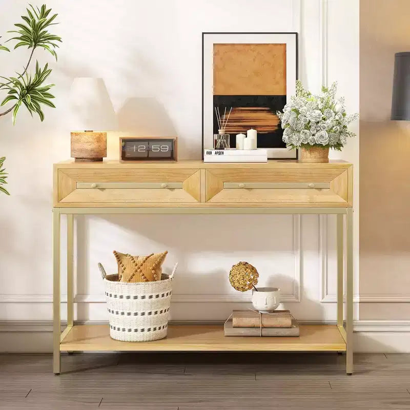 Okak Bold Geometric Design Console Table with Storage Drawers,Retro Entryway Table for Living Room,Hallway,Entryway