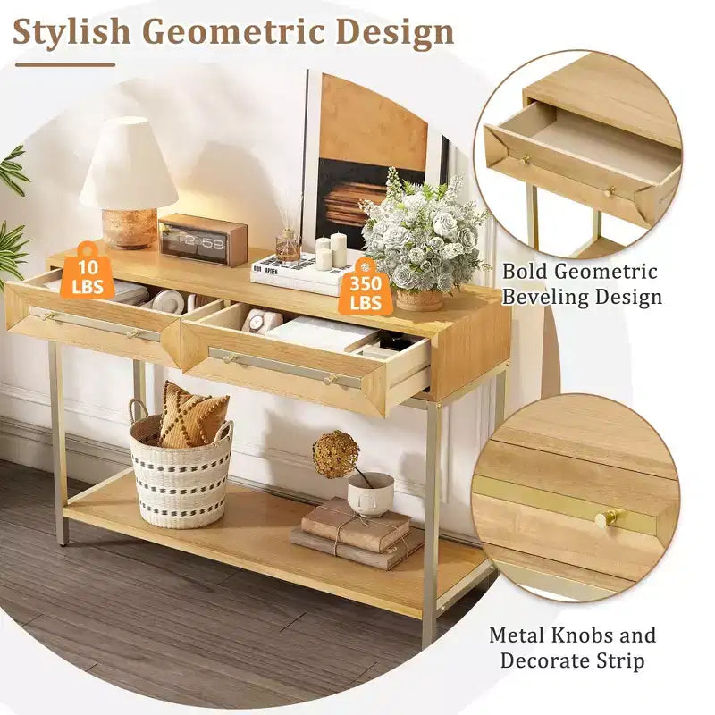 Okak Bold Geometric Design Console Table with Storage Drawers,Retro Entryway Table for Living Room,Hallway,Entryway