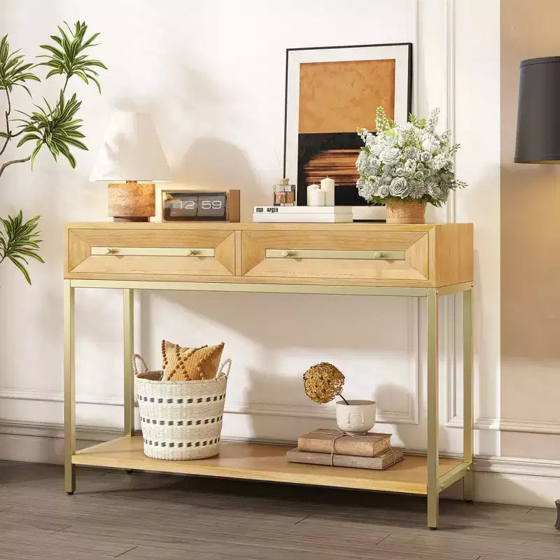 Okak Bold Geometric Design Console Table with Storage Drawers,Retro Entryway Table for Living Room,Hallway,Entryway