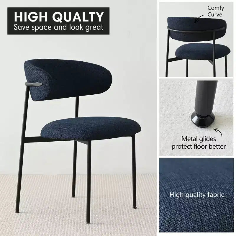 Upholstered Dining Chairs Set of 4, Comfortable Curved Back Kitchen Chair with Wide Fabric Seat & Black Metal Legs - Panipeachy