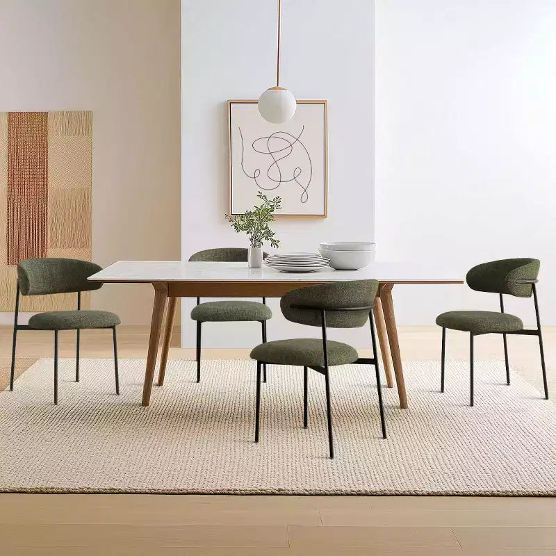 Upholstered Dining Chairs Set of 4, Comfortable Curved Back Kitchen Chair with Wide Fabric Seat & Black Metal Legs - Panipeachy