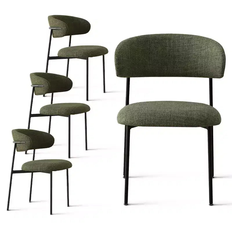 Upholstered Dining Chairs Set of 4, Comfortable Curved Back Kitchen Chair with Wide Fabric Seat & Black Metal Legs - Panipeachy