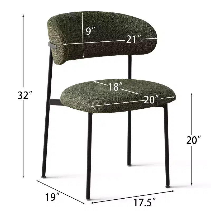 Upholstered Dining Chairs Set of 4, Comfortable Curved Back Kitchen Chair with Wide Fabric Seat & Black Metal Legs - Panipeachy