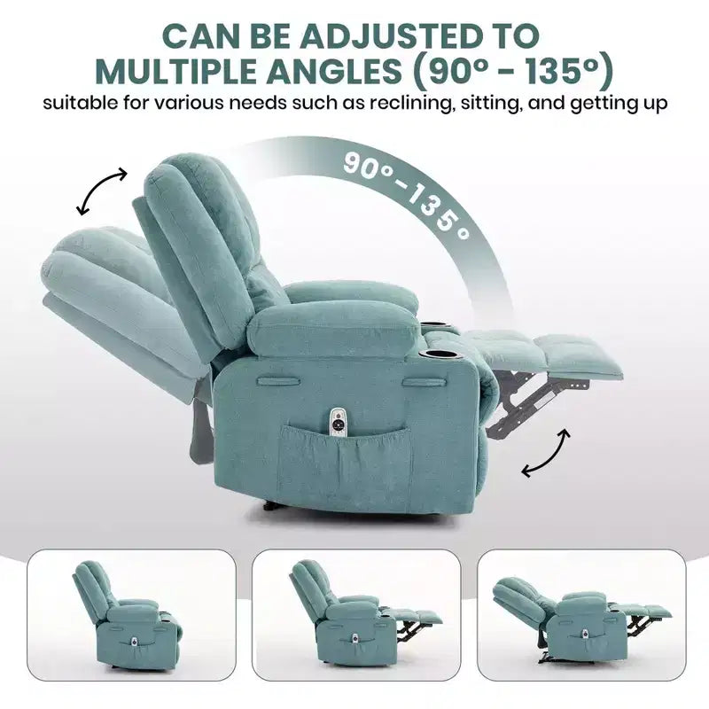 Manual Recliner Chair with Vibration Massage and Lumbar Heating for Adults,Single Sofa with Side Pocket,Rocking Chair with Cup Holder,for Bedroom