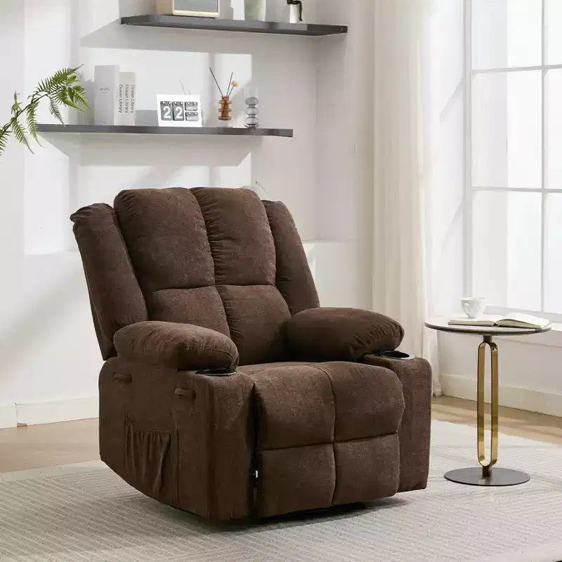 Manual Recliner Chair with Vibration Massage and Lumbar Heating for Adults,Single Sofa with Side Pocket,Rocking Chair with Cup Holder,for Bedroom