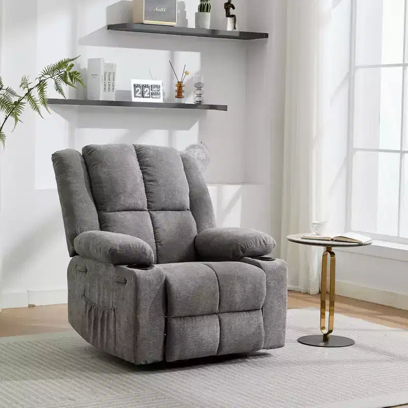 Manual Recliner Chair with Vibration Massage and Lumbar Heating for Adults,Single Sofa with Side Pocket,Rocking Chair with Cup Holder,for Bedroom
