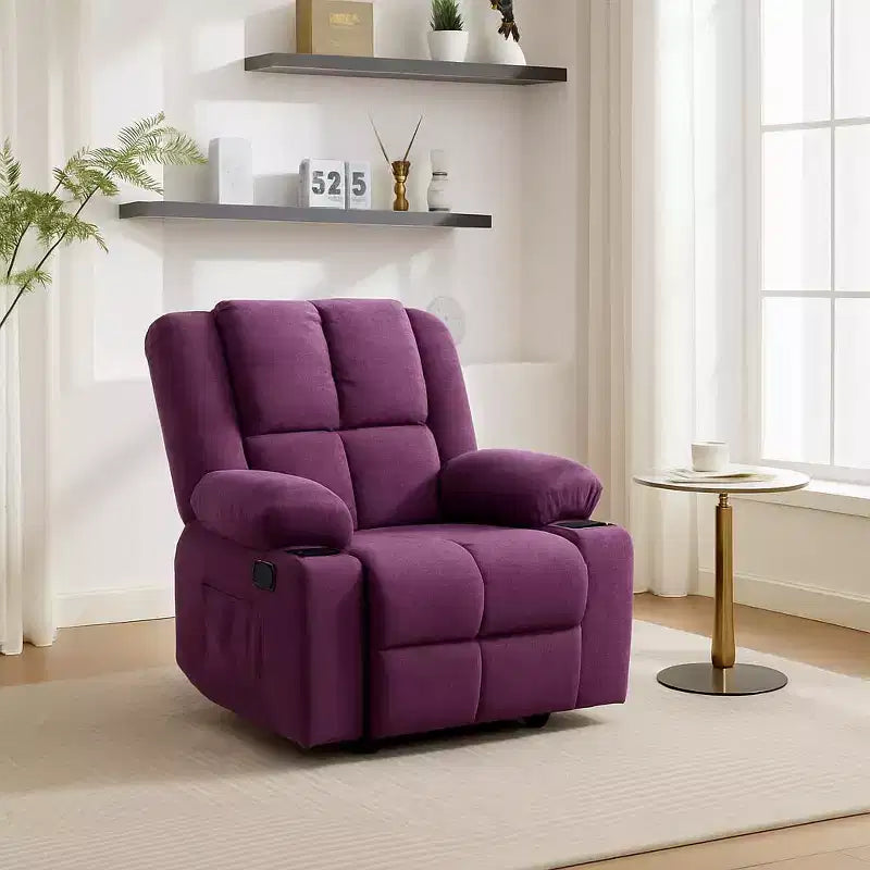 Manual Recliner Chair with Vibration Massage and Lumbar Heating for Adults,Single Sofa with Side Pocket,Rocking Chair with Cup Holder,for Bedroom