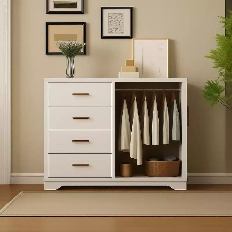 Acekool Wooden Armoire Wardrobe Closet with 2 Doors, 4 Drawers, Hanging Rod, Anti-Tip Design & Metal Handles, Modern Bedroom Storage