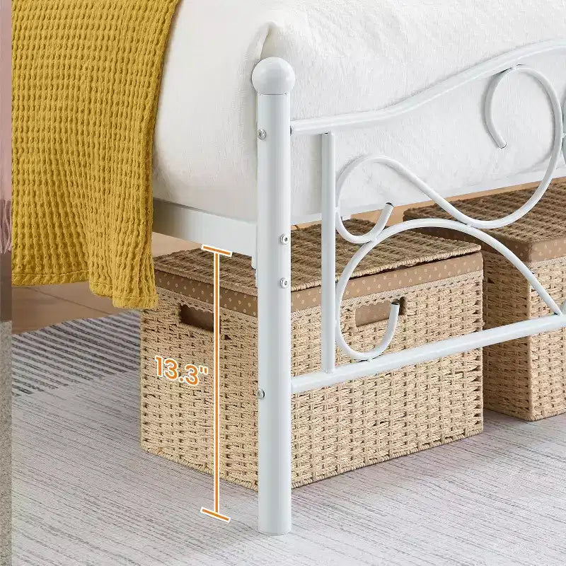 Single bed frame with headboard, sturdy mattress base with steel slats, ideal for apartment bedrooms.