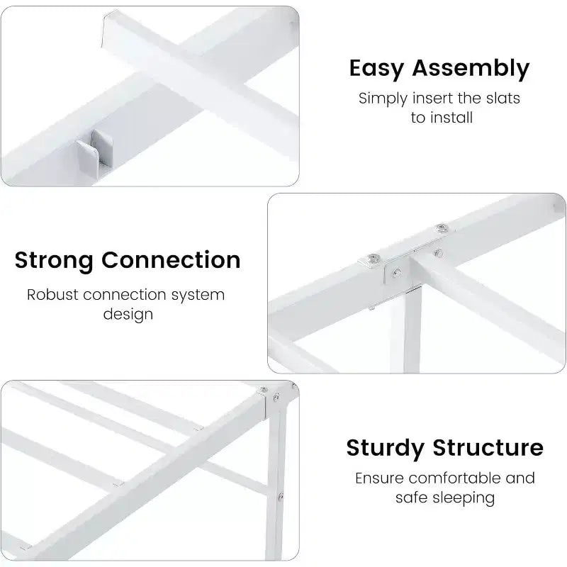 Single bed frame with headboard, sturdy mattress base with steel slats, ideal for apartment bedrooms.