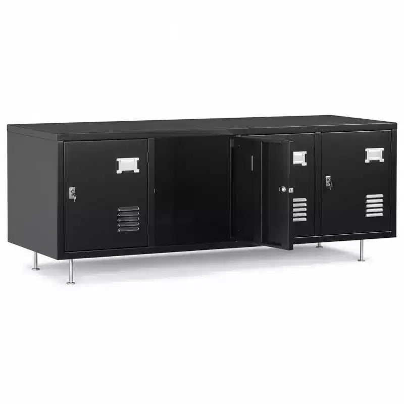 Garvee 4-Door Metal Wall-Mounted Locker with Hanging Rod & Card Holder, 45 Wide Storage Cabinet for Home, Gym, School, Office, Easy Assembly, Black