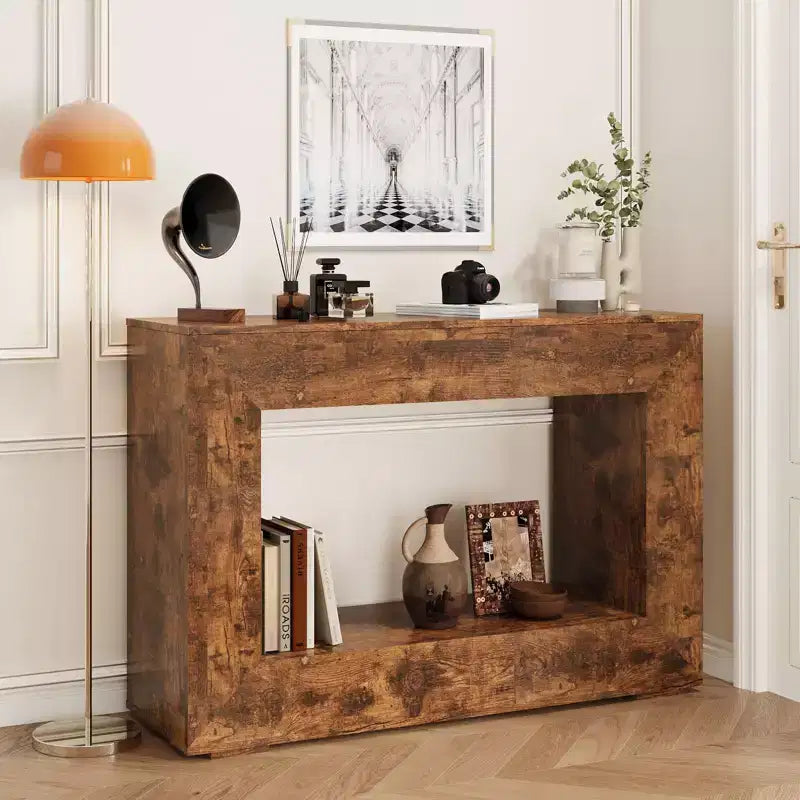 Okak Farmhouse Wood Grain Minimalist Console Table Sofa Table Bar Table,Vintage Foyer Table for Living Room,Hallway,Entrance