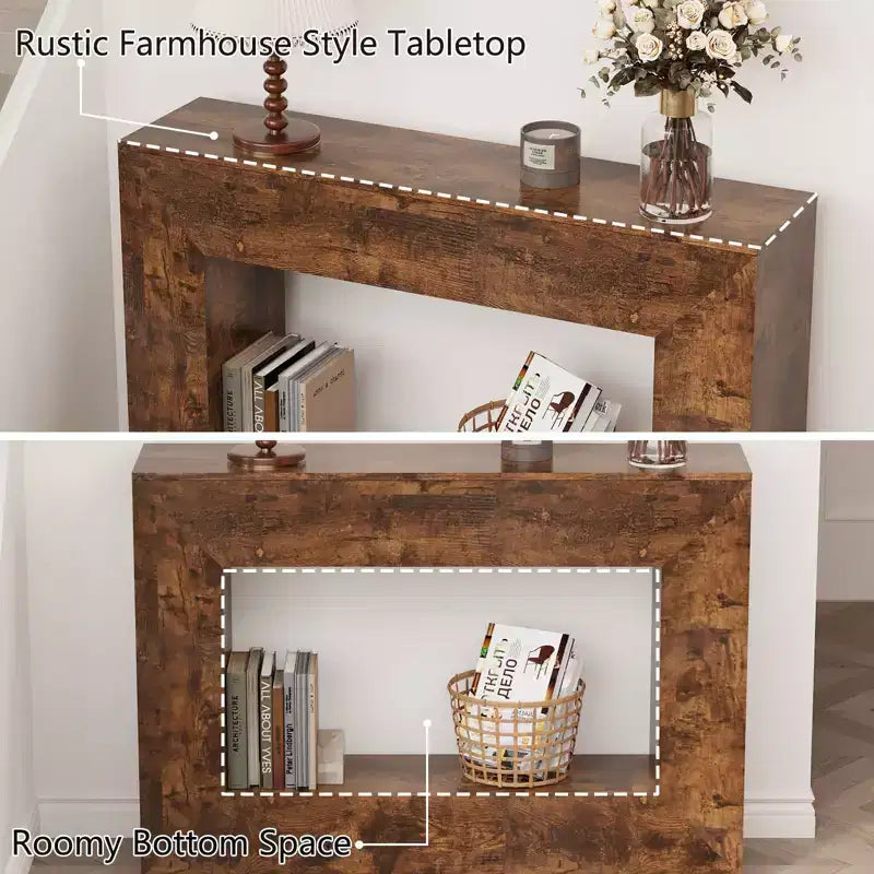 Okak Farmhouse Wood Grain Minimalist Console Table Sofa Table Bar Table,Vintage Foyer Table for Living Room,Hallway,Entrance