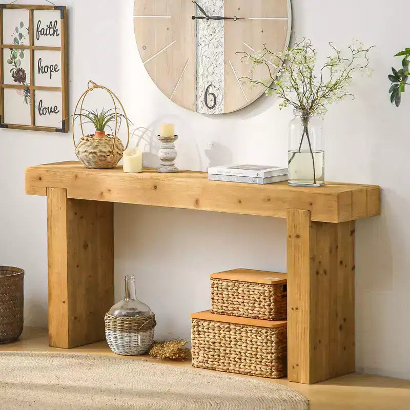 Okak Farmhouse Wood Grain Minimalist Console Table Sofa Table Bar Table,Vintage Foyer Table for Living Room,Hallway,Entrance