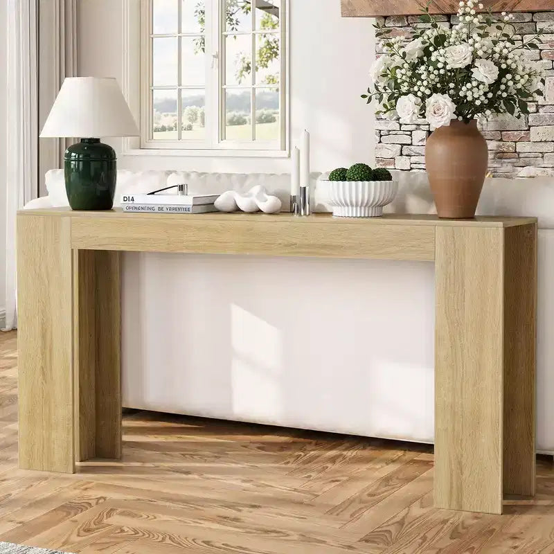Okak Farmhouse Wood Grain Minimalist Console Table Sofa Table Bar Table,Vintage Foyer Table for Living Room,Hallway,Entrance