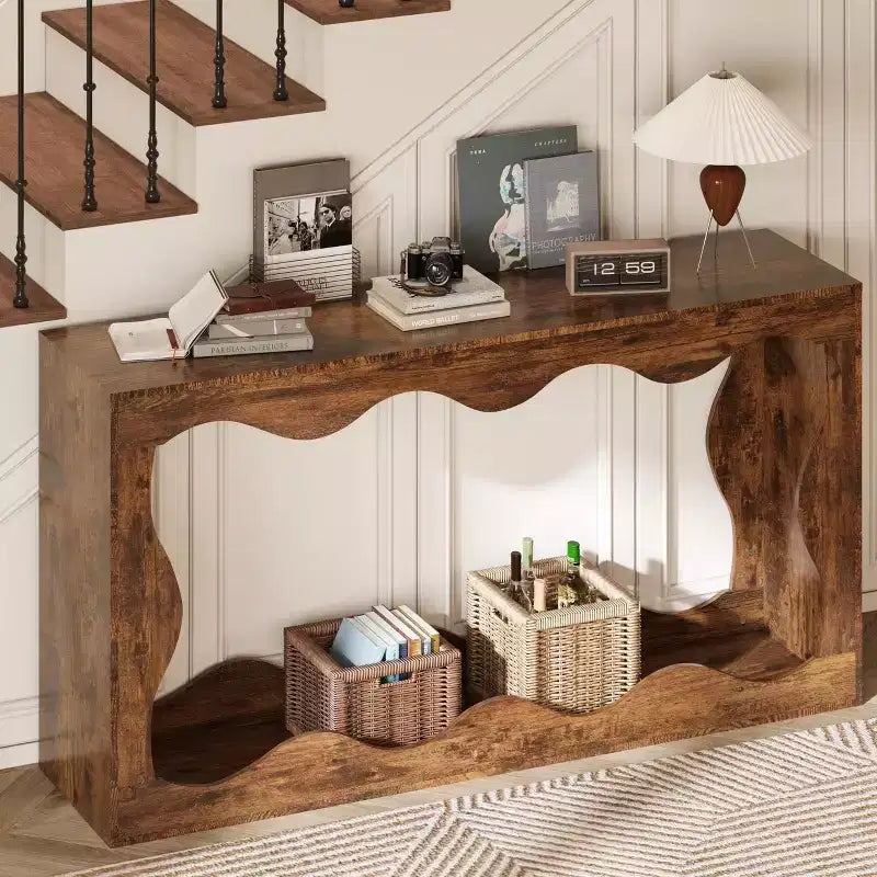 Okak Farmhouse Wood Grain Minimalist Console Table Sofa Table Bar Table,Vintage Foyer Table for Living Room,Hallway,Entrance