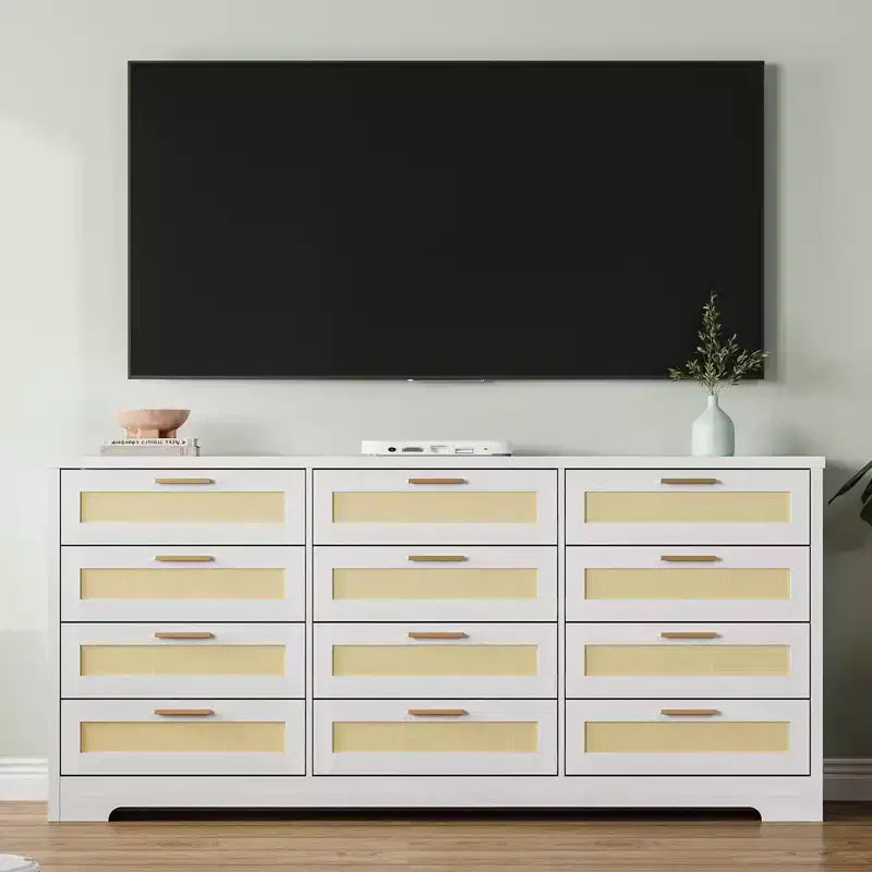 12 Drawer Dresser, Rattan Chest of Drawers, Closet Clothes Storage Organizer, Dressers with Drawers for Bedroom, Living Room