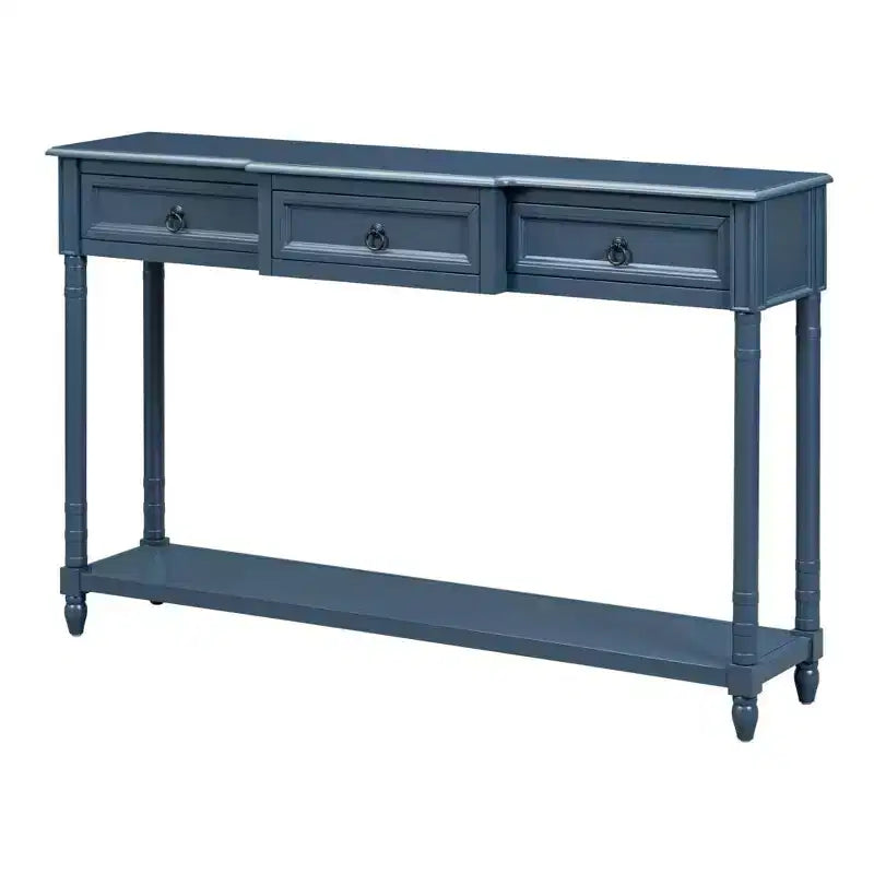 Console, Sofa Table with 3 Projecting Drawers, Botton Long Open Shelf Rustic Mufti-Functional Home Furniture for Entryway Navy Blue