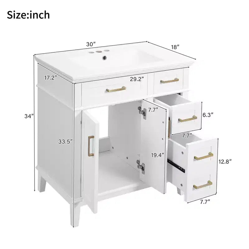 30 Bathroom Vanity with Sink, Bathroom Storage Cabinet with Soft-Close Doors and Drawers for Small Space