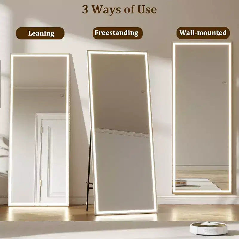 COZONY 70x28 LED Full Length Mirror, Dimmable 3-Color Light, Wall Mounted/Freestanding Full Body Floor Mirror, Metal Frame
