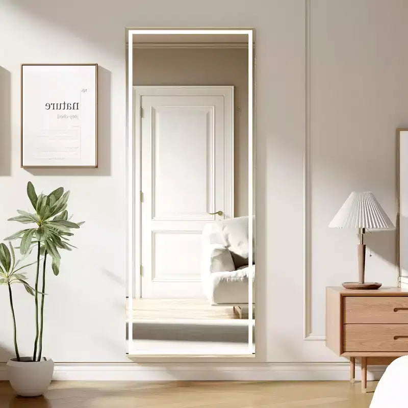 COZONY 70x28 LED Full Length Mirror, Dimmable 3-Color Light, Wall Mounted/Freestanding Full Body Floor Mirror, Metal Frame