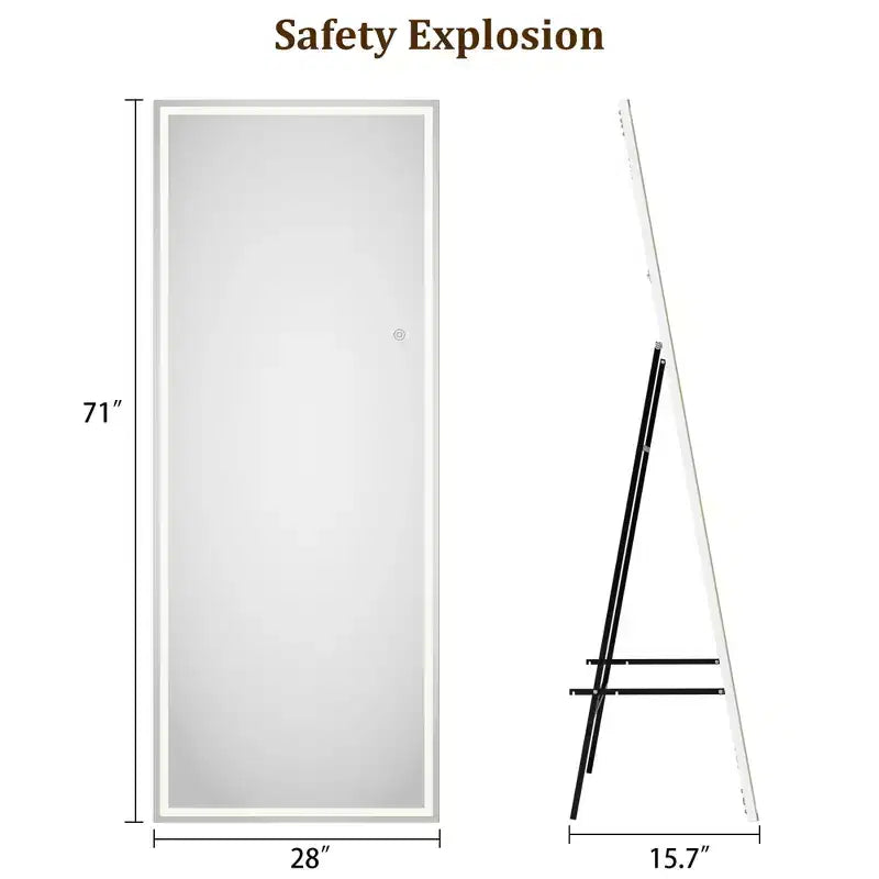 COZONY 70x28 LED Full Length Mirror, Dimmable 3-Color Light, Wall Mounted/Freestanding Full Body Floor Mirror, Metal Frame