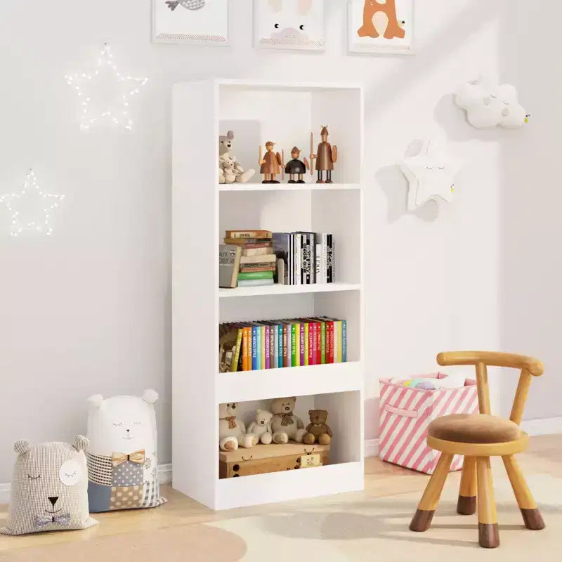 Kids Bookshelf, 4-Tier Bookcase, Book Organizer, toy Storage Cabinet Organizer, White