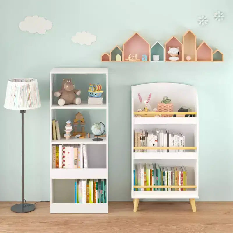 Kids Bookshelf, 4-Tier Bookcase, Book Organizer, toy Storage Cabinet Organizer, White
