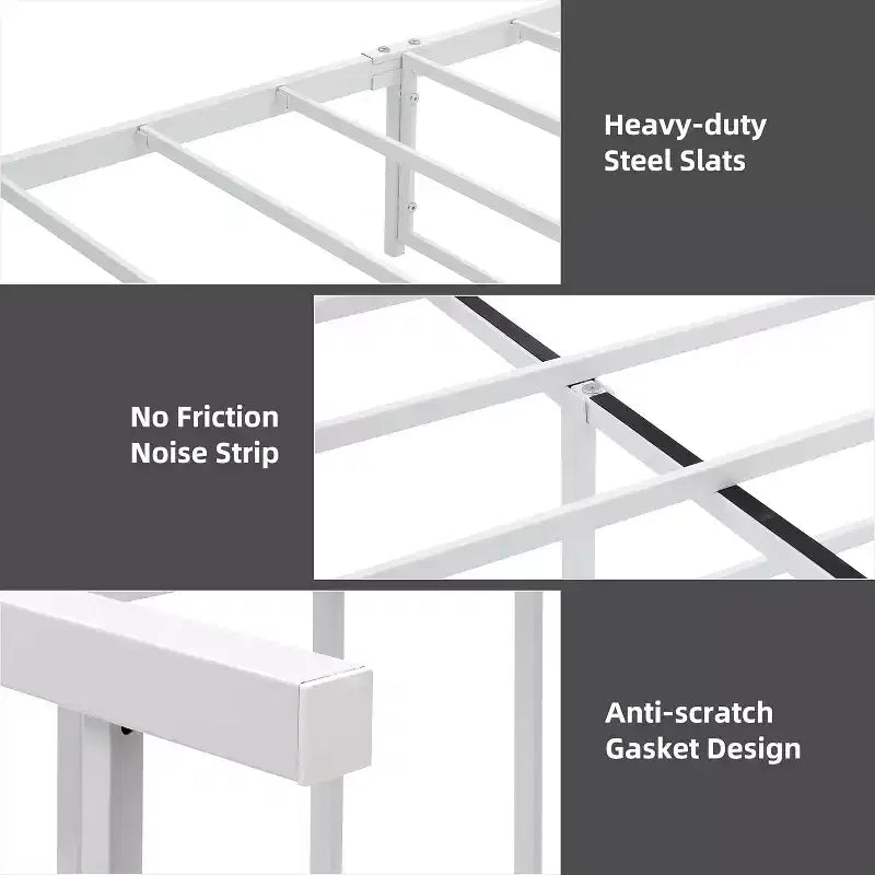 Bed Frame Metal Platform with Headboard,4 Storage Drawers Bed Frame, Queen Size Sturdy BedFrame with Under Bed Storage/No Box Spring Needed