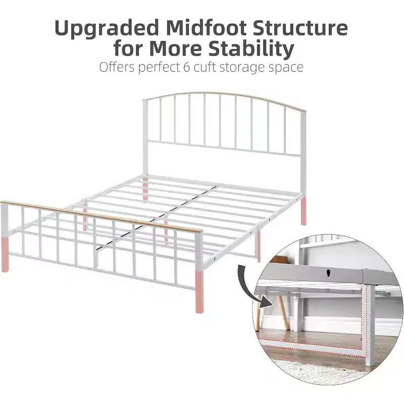 Bed Frame Metal Platform with Headboard,4 Storage Drawers Bed Frame, Queen Size Sturdy BedFrame with Under Bed Storage/No Box Spring Needed