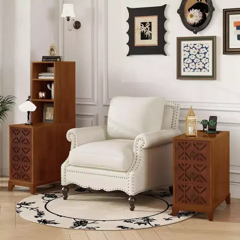 End Table with 3 Drawers, Corner Table with 2 Open Shelves, Tall Side Table for Bedroom and Corner, Walnut,Expect Arrival Date