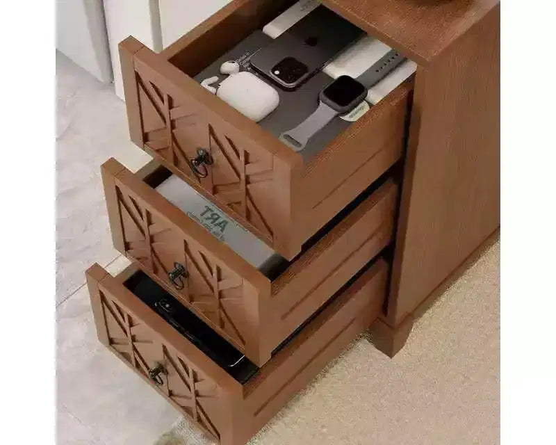 End Table with 3 Drawers, Corner Table with 2 Open Shelves, Tall Side Table for Bedroom and Corner, Walnut,Expect Arrival Date