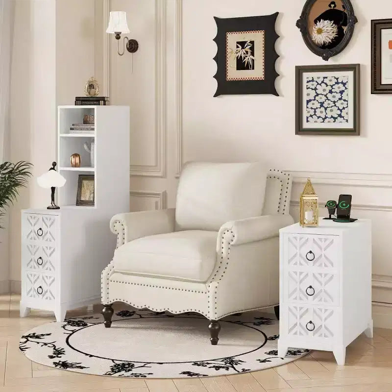 End Table with 3 Drawers, Corner Table with 2 Open Shelves, Tall Side Table for Bedroom and Corner, Walnut,Expect Arrival Date