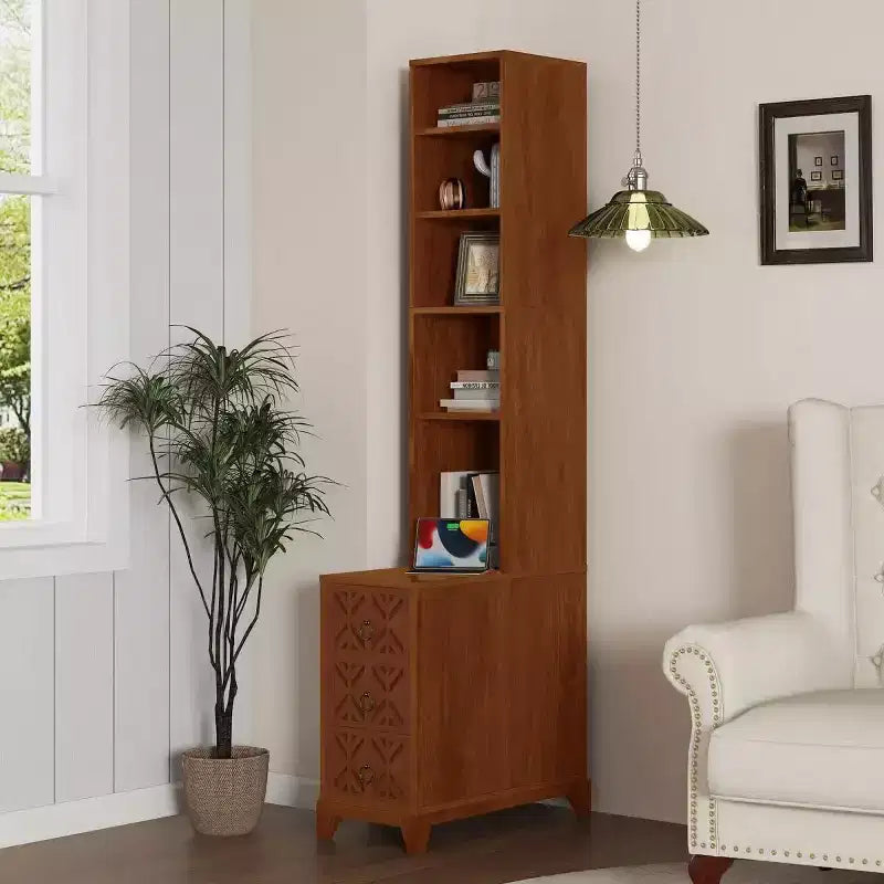 End Table with 3 Drawers, Corner Table with 2 Open Shelves, Tall Side Table for Bedroom and Corner, Walnut,Expect Arrival Date