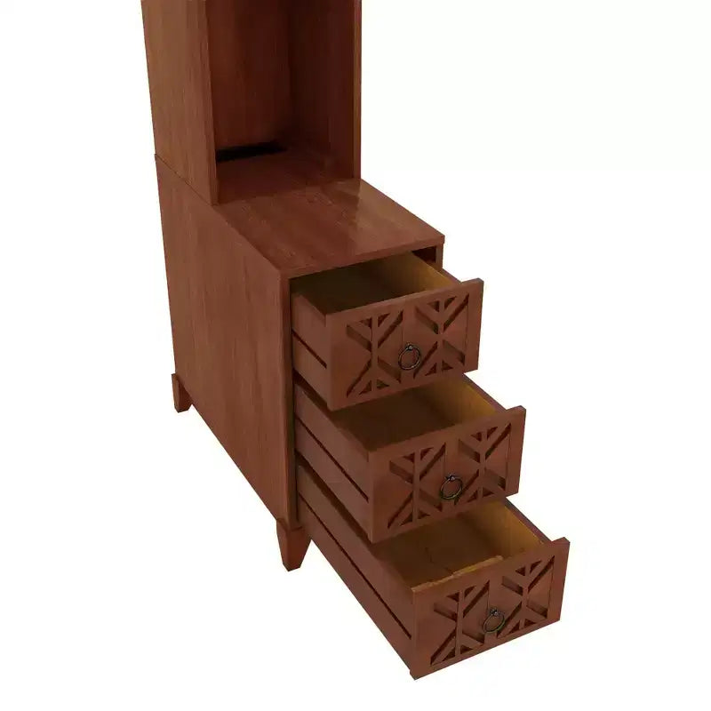 End Table with 3 Drawers, Corner Table with 2 Open Shelves, Tall Side Table for Bedroom and Corner, Walnut,Expect Arrival Date