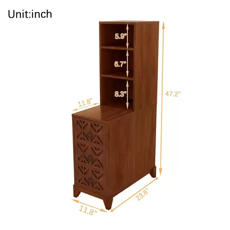 End Table with 3 Drawers, Corner Table with 2 Open Shelves, Tall Side Table for Bedroom and Corner, Walnut,Expect Arrival Date
