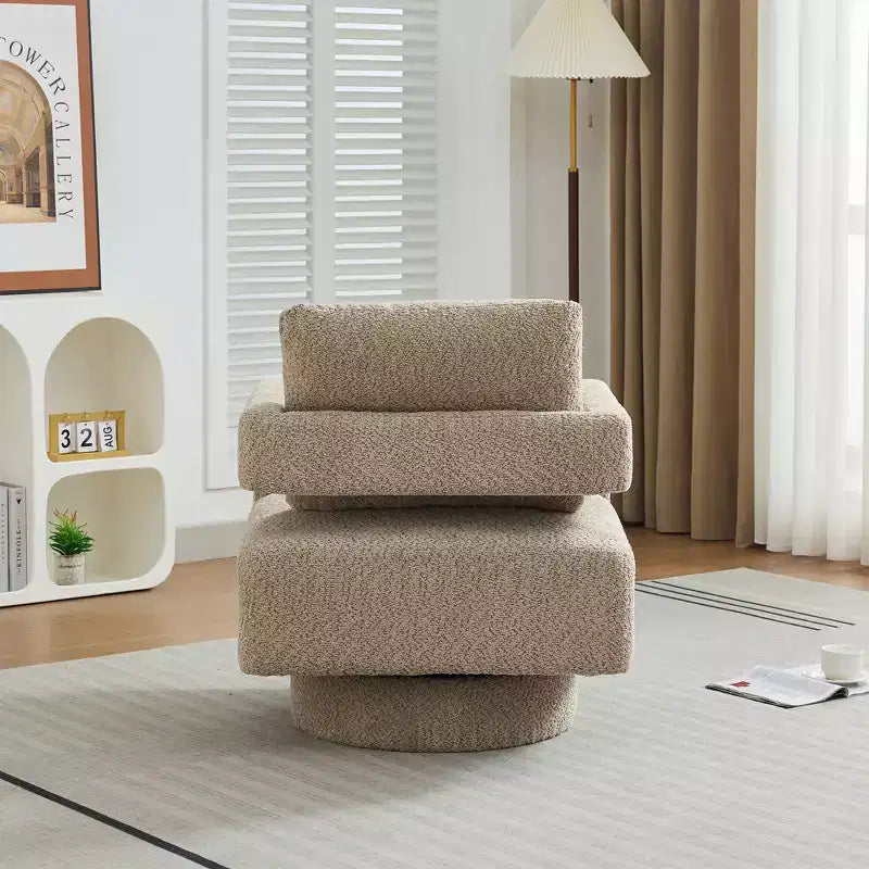GDFStudio Evelyn Modern Boucle Upholstered Square Swivel Accent Chair with Open Back
