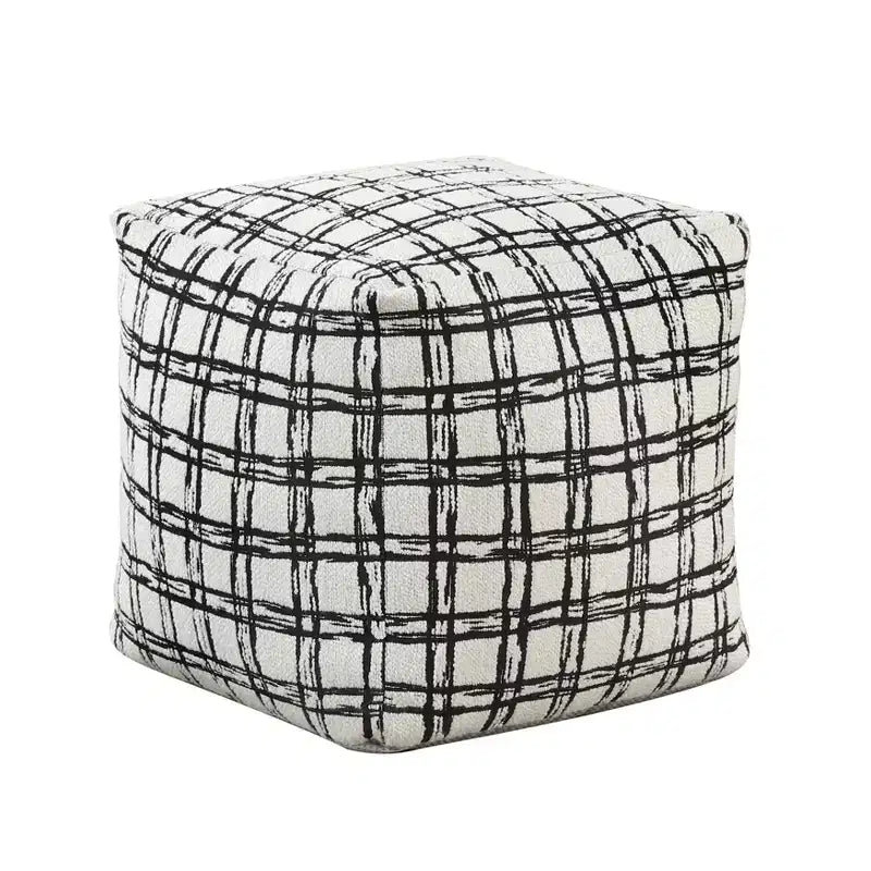 TUYOHW 16H Square Pouf Chic Jacquard Ottoman for Living Room,Footrest Stool Non-Slip Bean Bag Chair,300lbs Capacity,Black Crossed Stripes