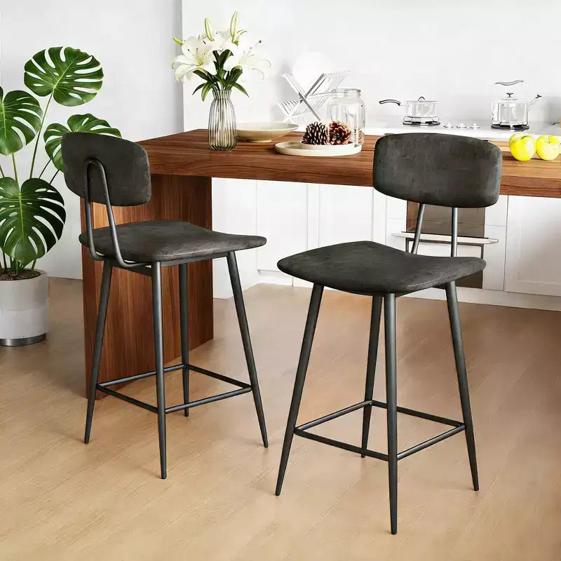Dyonery Counter-Height Bar Stools  25.6 Faux Leather Stools with Back, Waterproof & Sturdy Metal Frame for Kitchen Island, Rustic Grey
