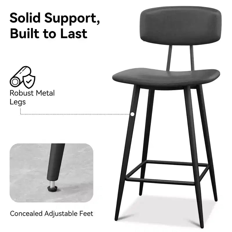 Dyonery Counter-Height Bar Stools  25.6 Faux Leather Stools with Back, Waterproof & Sturdy Metal Frame for Kitchen Island, Rustic Grey
