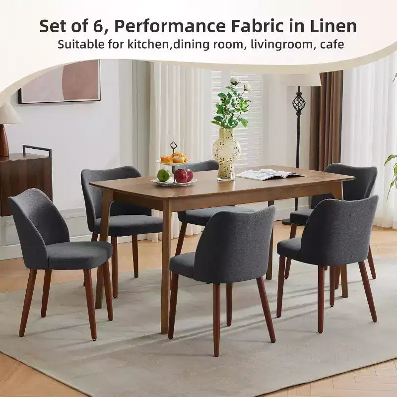 Linen Upholstered Dining Chair with Solid Wood Legs, Wooden Kitchen Chair, Kitchen Chairs with Thick Cushions for Dining Room, Living Room