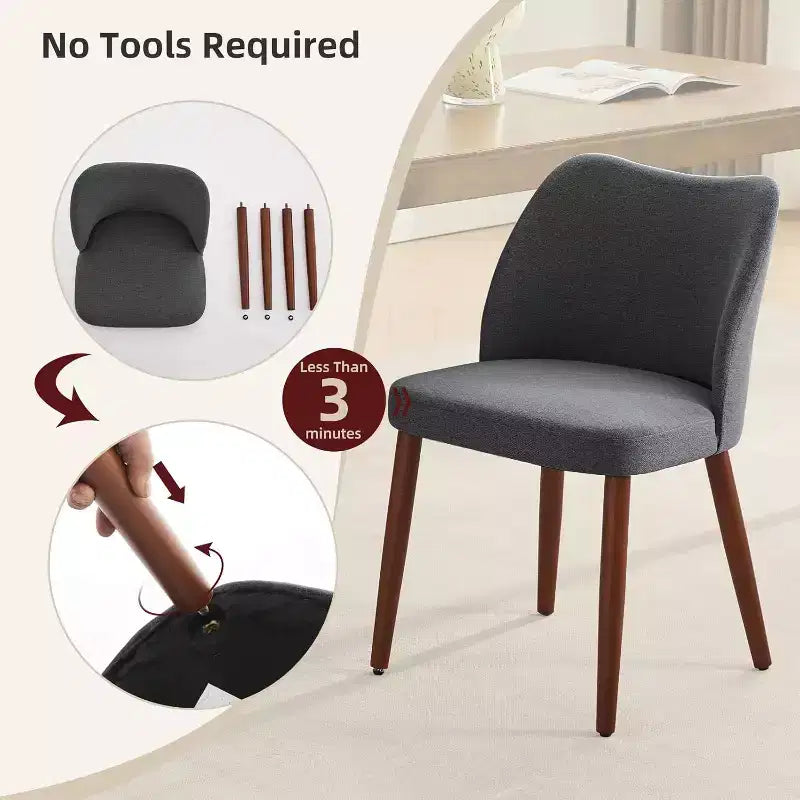 Linen Upholstered Dining Chair with Solid Wood Legs, Wooden Kitchen Chair, Kitchen Chairs with Thick Cushions for Dining Room, Living Room