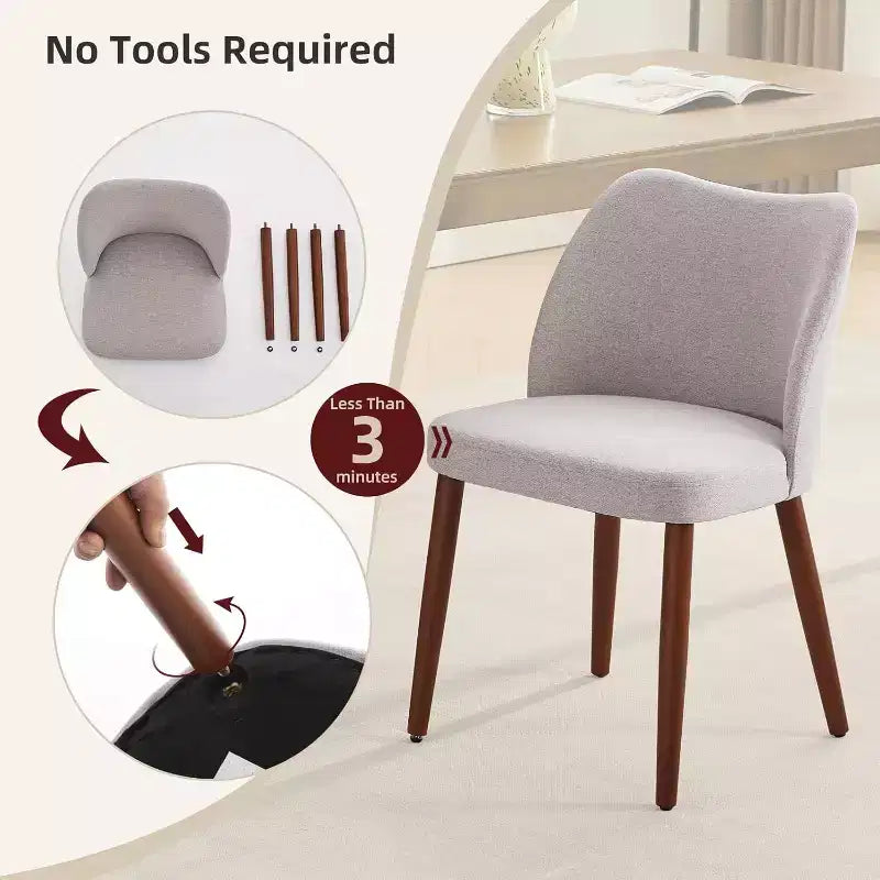 Linen Upholstered Dining Chair with Solid Wood Legs, Wooden Kitchen Chair, Kitchen Chairs with Thick Cushions for Dining Room, Living Room