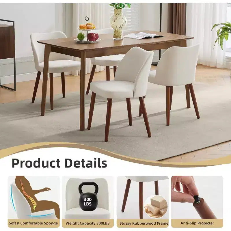 Linen Upholstered Dining Chair with Solid Wood Legs, Wooden Kitchen Chair, Kitchen Chairs with Thick Cushions for Dining Room, Living Room
