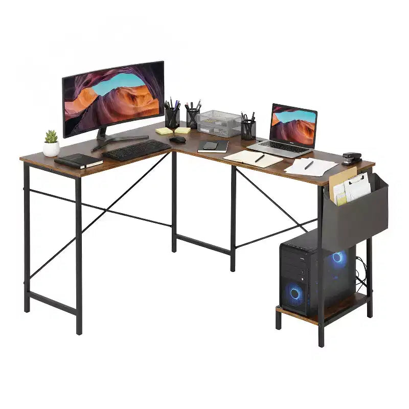 BestMassage Modern L-Shaped Computer Desk for Home Office, Heavy Duty Gaming Desk with CPU Holder & Storage Bag