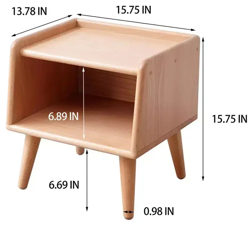 MAYEERTY Beech Solid Wood Nightstand with Open Storage Bedside Cabinet for Bedroom Living Room