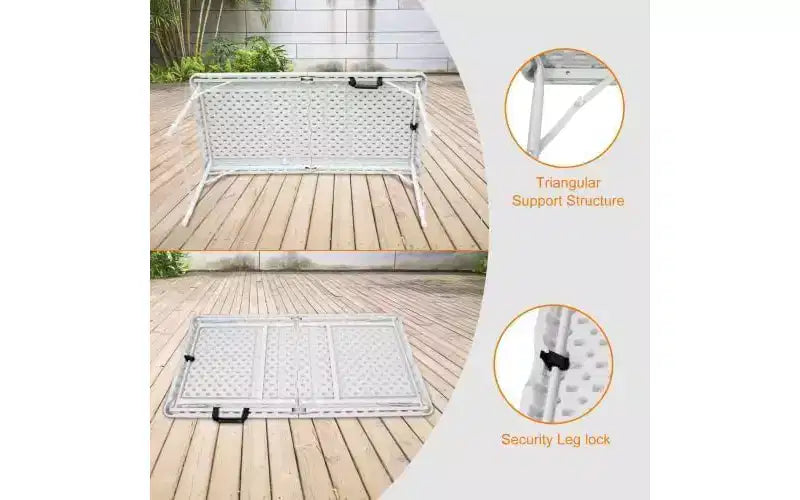 Folding Table, Heavy Duty Portable Plastic Folding Table with Handle, Anti-Slip Feet, Waterproof, Easy to Clean, Adjustable Height, Foldable